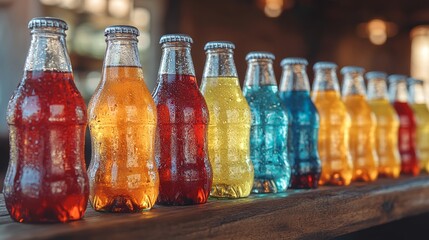 Colorful assortment of refreshing soda bottles in a row