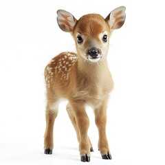 Obraz premium Adorable fawn standing, white background, wildlife, nature