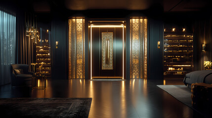 minimalist Art Deco interior of a bedroom, featuring sleek lines, geometric patterns, and luxurious furnishings.Perfect for interior design websites, luxury home decor blogs, social media posts