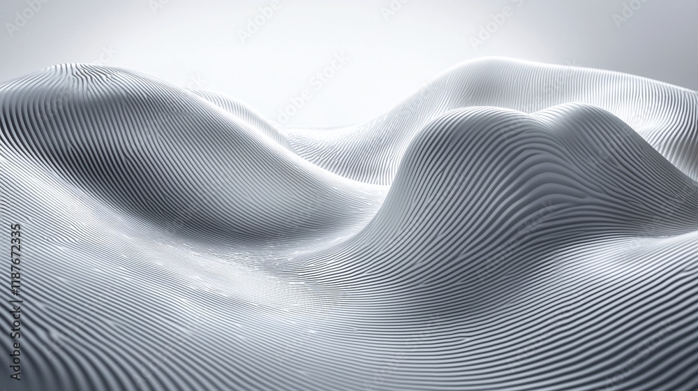 Poster abstract grayscale undulating landscape.