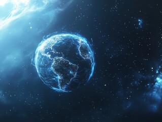 Digital Earth glowing in the vast expanse of space