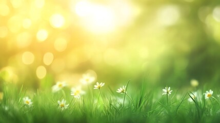 Obraz premium Vibrant Spring Meadow Photo: Softly Lit Wildflowers Blooming Beautifully Outdoors. AI Generated