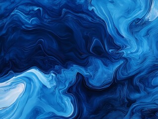 Fototapeta premium Fluid Blue Abstract Digital Painting: Deeply Saturated Swirling Hues. AI Generated