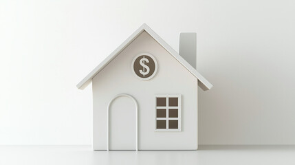 minimalist 3D house model with dollar sign, symbolizing real estate investment and financial growth. sleek design emphasizes modern architecture and economic themes