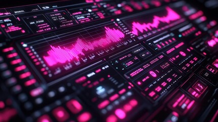 Abstract Futuristic Digital Interface with Pink Neon Waveform Graphics
