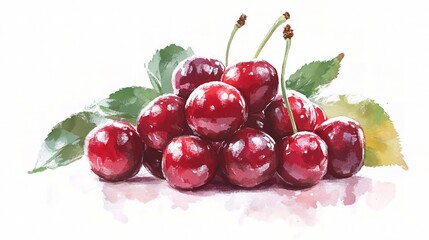 Freshly Picked Cherries Isolated on a White Background for Display