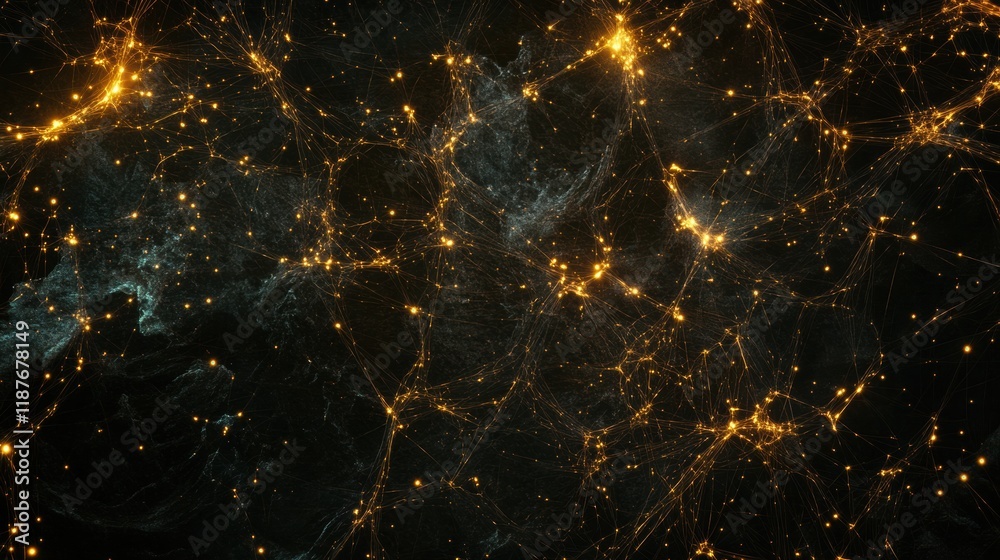 Poster Glowing lines and dots create a vibrant visualization of a global network representing connectivity and information flow. Generative AI