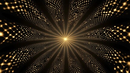Abstract glowing tunnel with radiant light center and hexagonal patterns