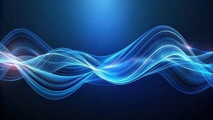 Obraz premium Animated wave forms moving in sync with a rhythmic pattern, set against a dark blue background, creating an immersive and mesmerizing effect, motion graphics , dynamic movement