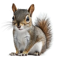 Fototapeta premium Cute squirrel posing, white background, wildlife, nature