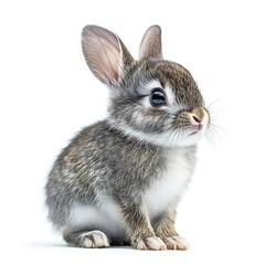 Obraz premium Cute baby bunny rabbit sitting, white background, Easter, pet