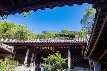 ChaoZhou China Dec 21st 2024: The main hall of Hanwengong Shrine and the sculpture of Han Yu reflect respect and tribute to this historical figure.