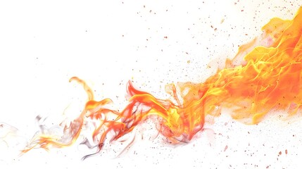 Burning fire flame on white background style photorealist