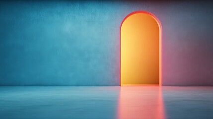 Vibrant neon archway: orange light illuminating a minimalist space