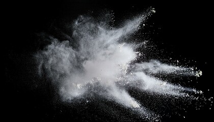 White powder explosion against a black background. Dynamic and dramatic image.