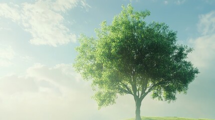 Obraz premium Single tree on a hill under a bright sky.