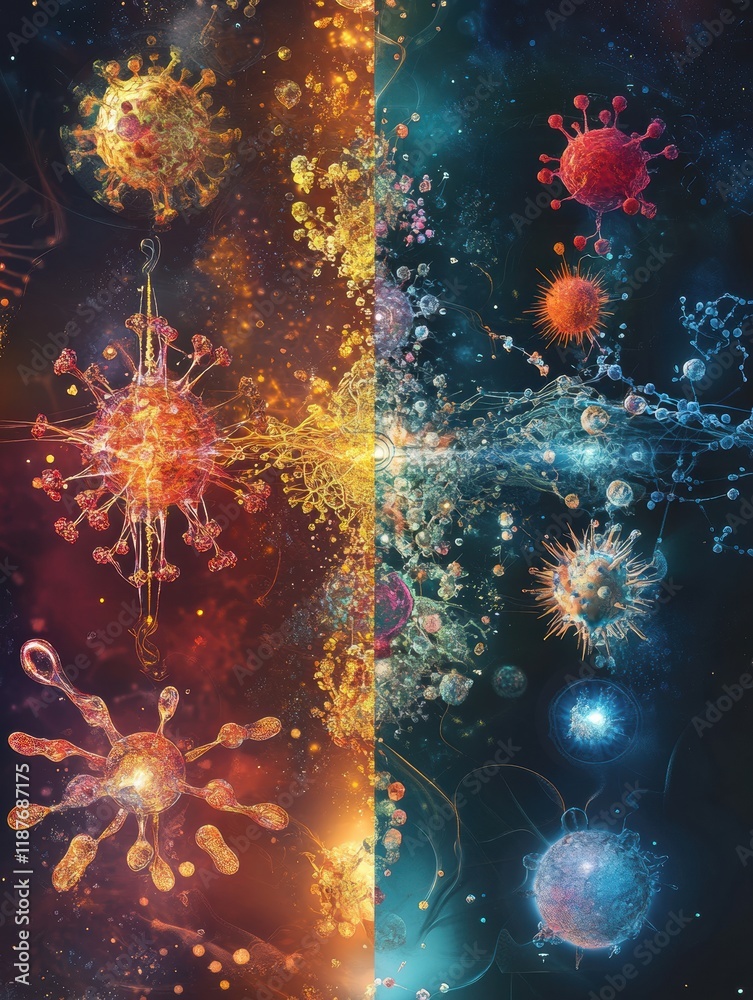 Aufkleber Progression of viral forms showcasing complexity and diversity in structure and function. Generative AI