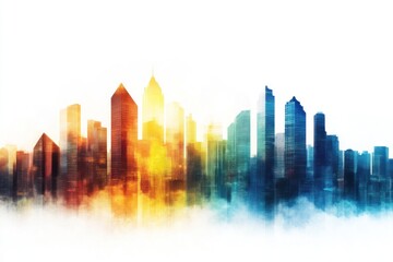 Fototapeta premium Urban sunrise reflections cityscape digital art morning light aerial view vibrant colors for seo impact