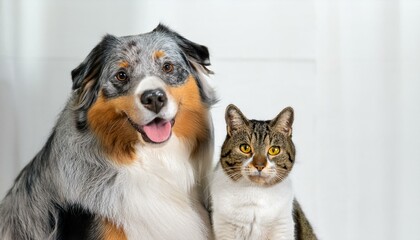 Adorable Australian Shepherd and tabby cat.