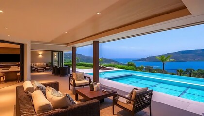 Fototapeta premium Luxurious Villa With Infinity Pool and Ocean View