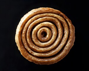 Single Cinnamon Roll on Black Background