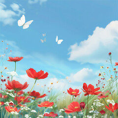 Obraz premium Flowers field against the blue sky, version 48