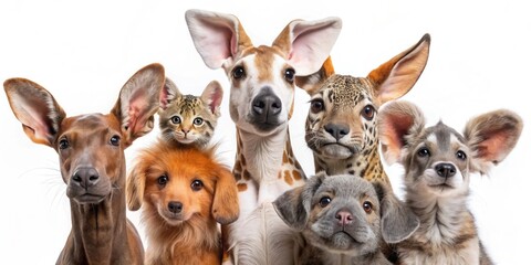 Obraz premium Group of animals standing together in a circle with their heads held high and ears perked up, friendship