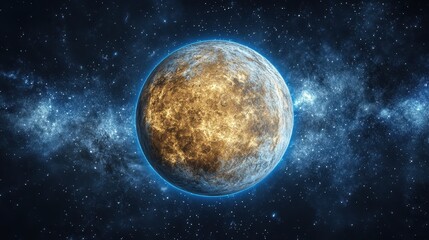 Fototapeta premium Golden Planet in a Starry Cosmic Expanse