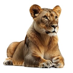 Obraz premium Lioness resting, white background, wildlife photography, zoology
