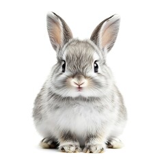 Obraz premium Cute grey bunny rabbit isolated on white background, perfect for Easter cards