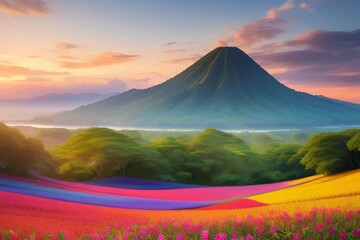 Obraz premium Beautiful and Peaceful Nature Scenery Illustration Landscape Countryside Tranquil Vibrant and Colorful