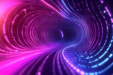 Colorful neon tunnel with vibrant light streaks in a futuristic design