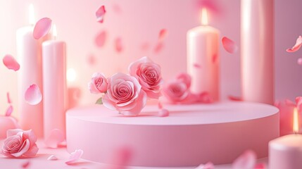 Serene Pink Rose and Candle Still Life: A Romantic Dream