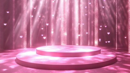 Pink Romantic Stage with Floating Hearts: A Dreamy Valentine's Day Setting