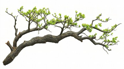 Fototapeta premium Isolated Green Tree Branch with Fresh Leaves on White Background