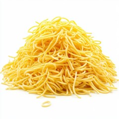 Isolated Heap of Raw Yellow Spaghetti Noodles against a White Background Perfect for Culinary Use, Recipes, and Food Presentations in Stock Photography