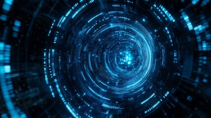 3D blue techno background. Big data visualization on dark space with dotted lines shape effect decoration. Modern graphic design element dots circle style concept for flyer, card, or brochure cover
