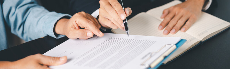 Business people signing contract making deal with life insurance agent Concept for consultant...