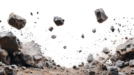 Rocks falling, dust, debris, isolated.