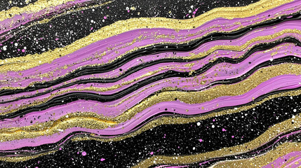 Abstract Purple Gold Black Fluid Art Texture Background Swirls Design