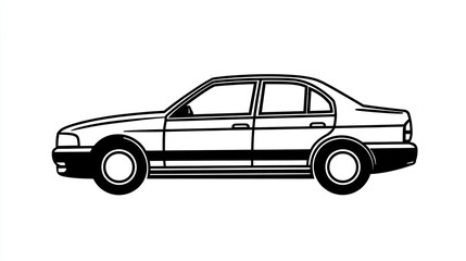 Simple line drawing of a classic four-door sedan car viewed from the side.