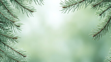 Obraz premium Close-up of spruce branch and needles. Selective focus and shallow depth of field