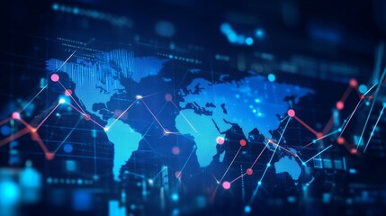 Global financial trends and data visualization with world map and graphs