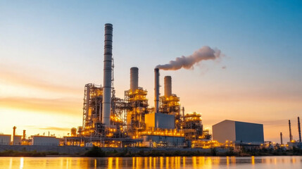 Obraz premium Oil refinery at twilight