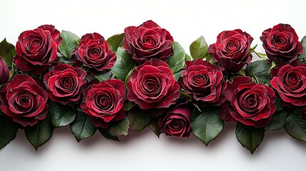 Obraz premium Elegant Row of Deep Red Roses Romantic Floral Border Valentine s Day Wedding