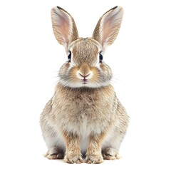 Fototapeta premium Cute bunny rabbit sitting, white background, pet animal