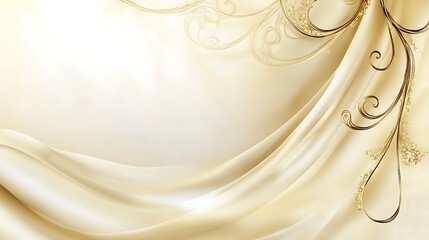 Elegant Cream Drapery with Golden Floral Design