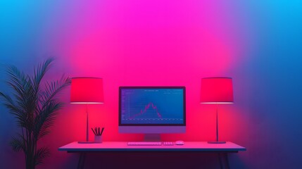 A Vibrant Minimalist Workspace Showcasing Holographic Charts and Contemporary Lighting Elements. In-dept Analysis and Valuable Insights from Industry Experts