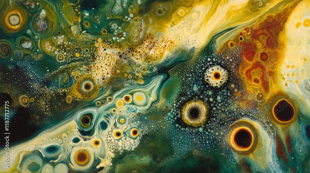 Leinwandbilder swirling patterns of bacteria and microbes in vibrant liquid environment. generative ai