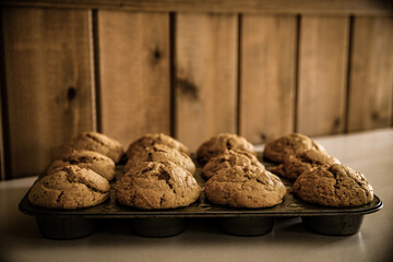 Homemade Bakery Breakfast Healthy Muffins Bread in Tin on Counter